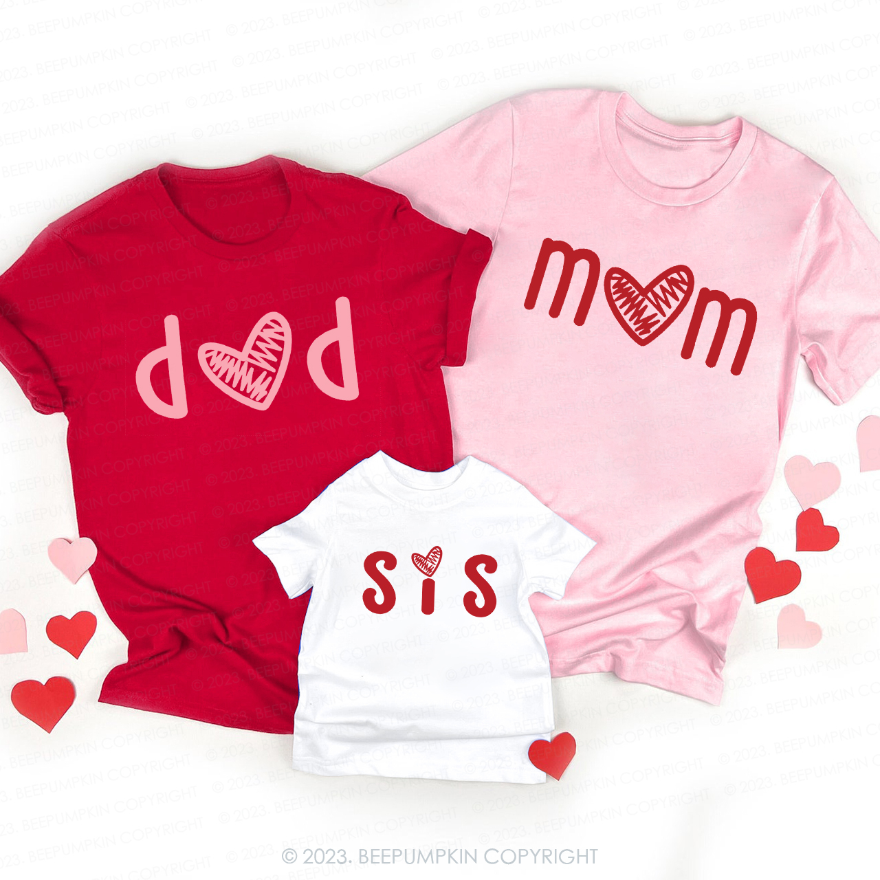 Pink and Red Heart Valentine's Family Matching Shirts