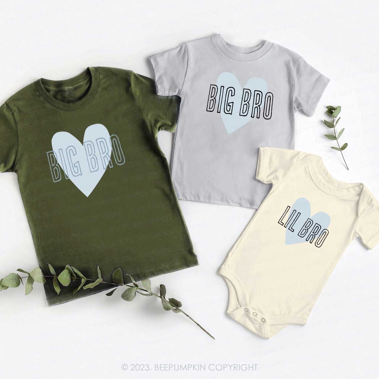 Big Lil Bro Blue Heart Matching Sibling T-Shirts