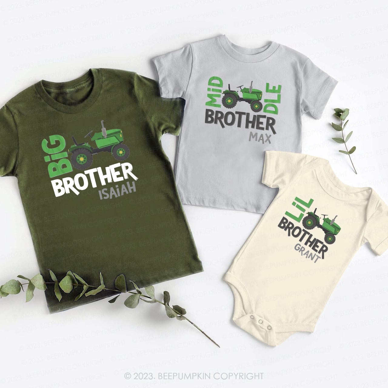 Tractor Big Middle Lil Brother Matching Sibling Shirts
