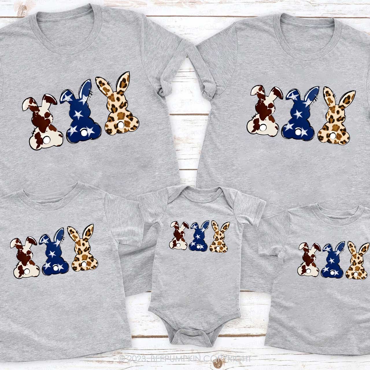 Leopard Print Polka Dots Bunny Easter Matching Shirts
