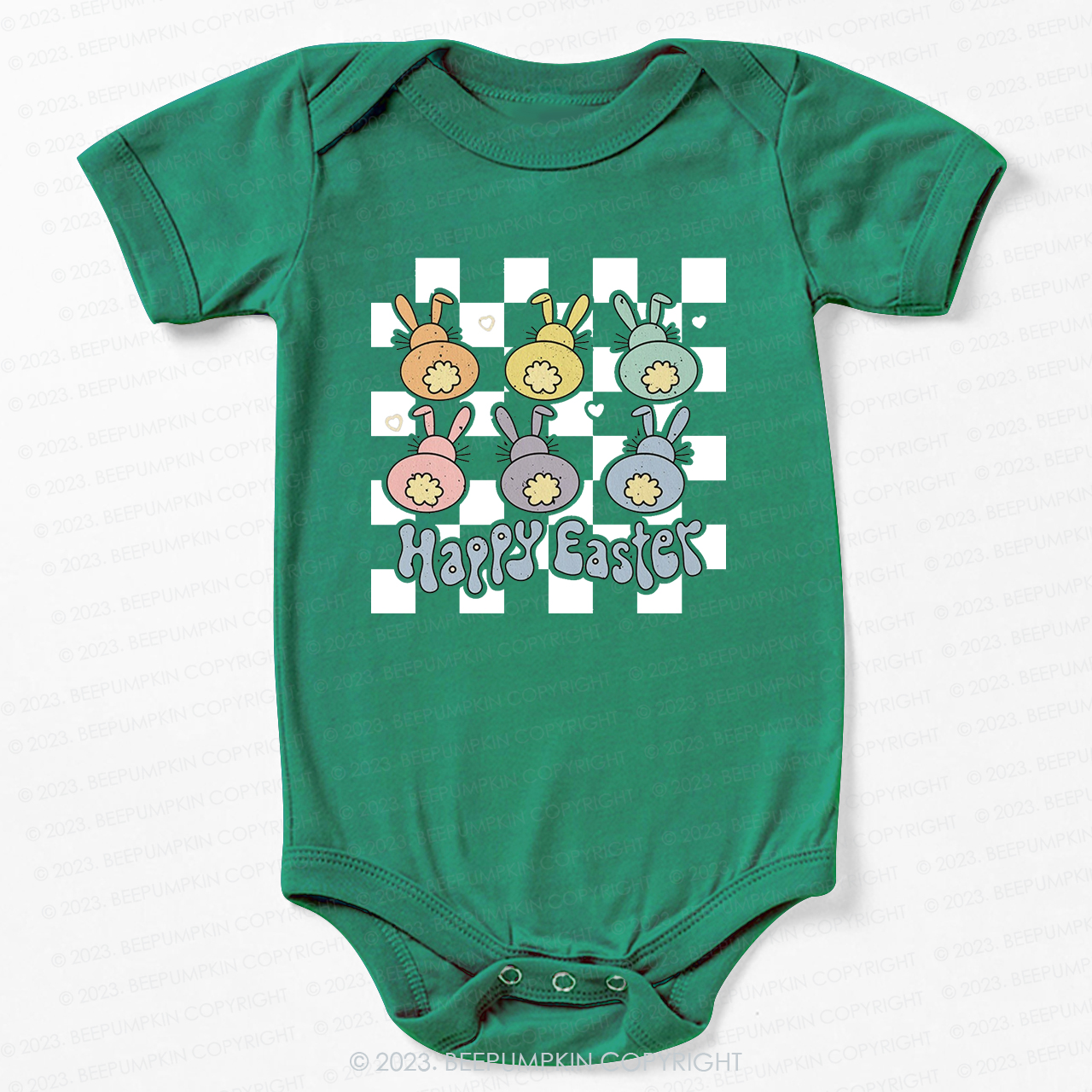 Happy Easter Checkered Bunnies Bodysuit For Baby