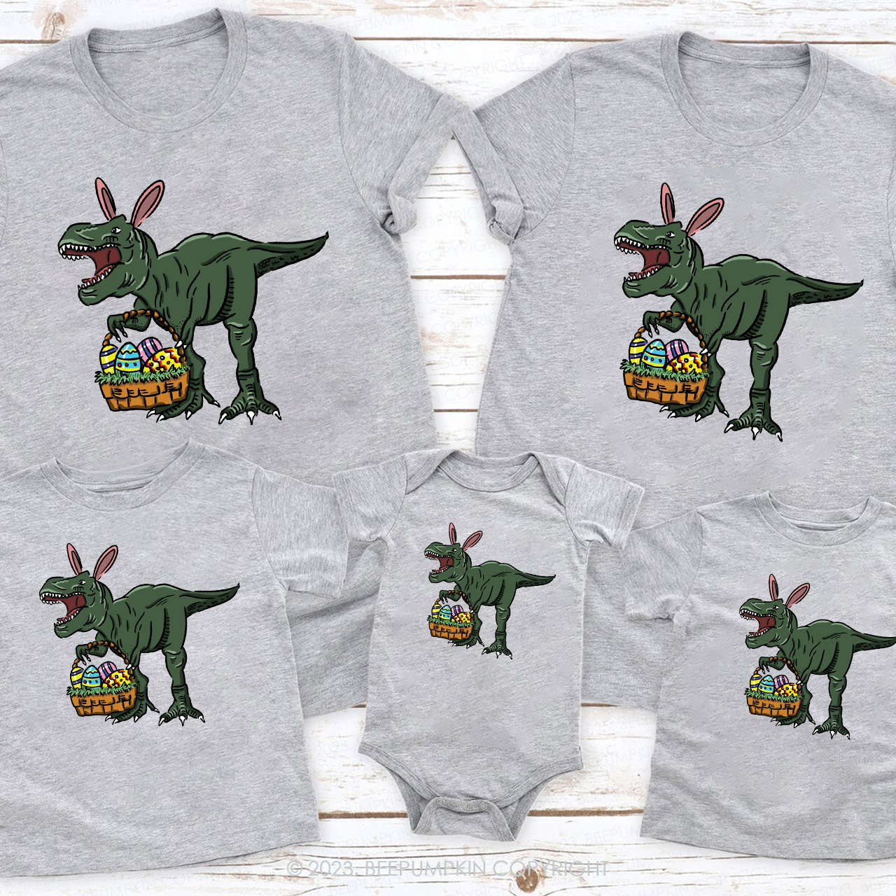 Dinosaur In Bunny Ears Matching Group Easter Shirts