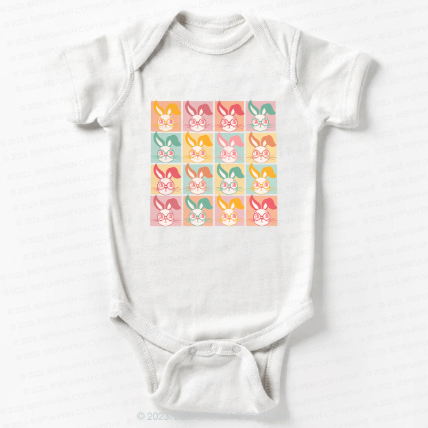 Checkered Bunny Kids Retro Bodysuit For Baby