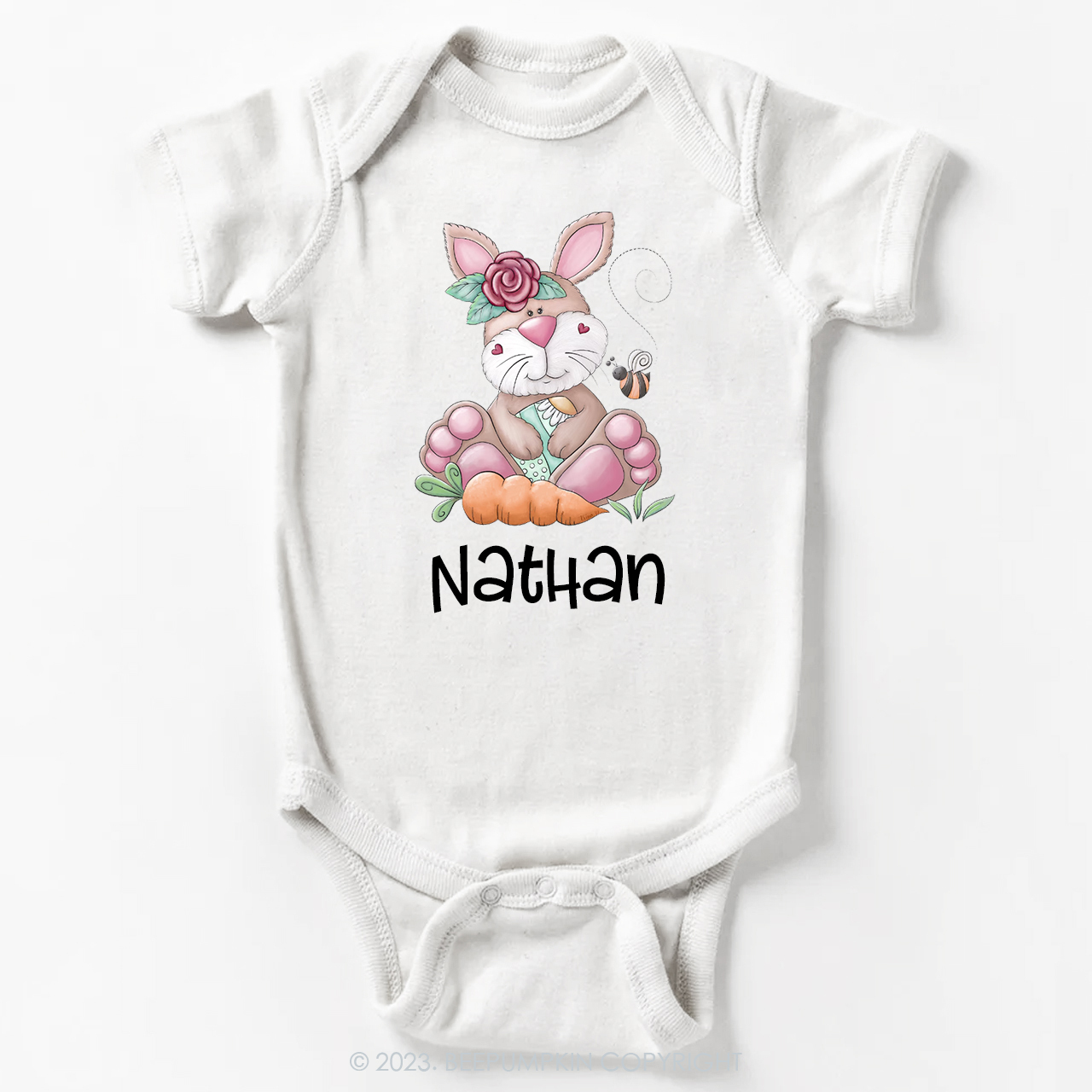 Personalized Spring Happy Bunny Easter Bodysuit For Baby