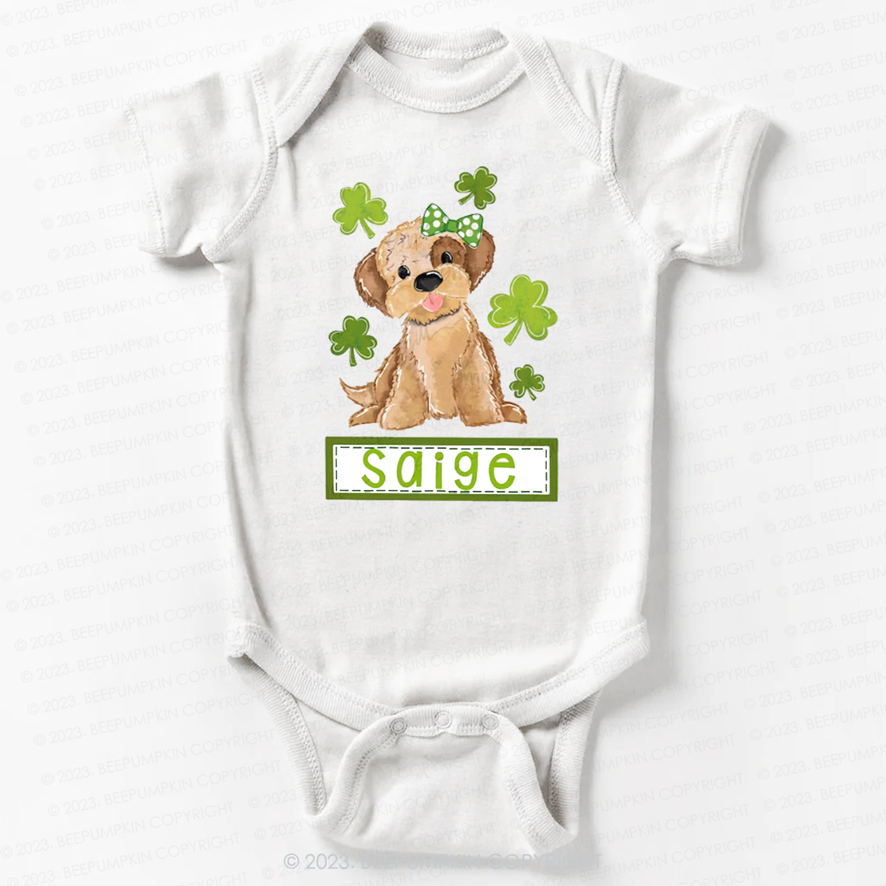 Polka Dot Bow Dog St.Patricks Day Bodysuit For Baby