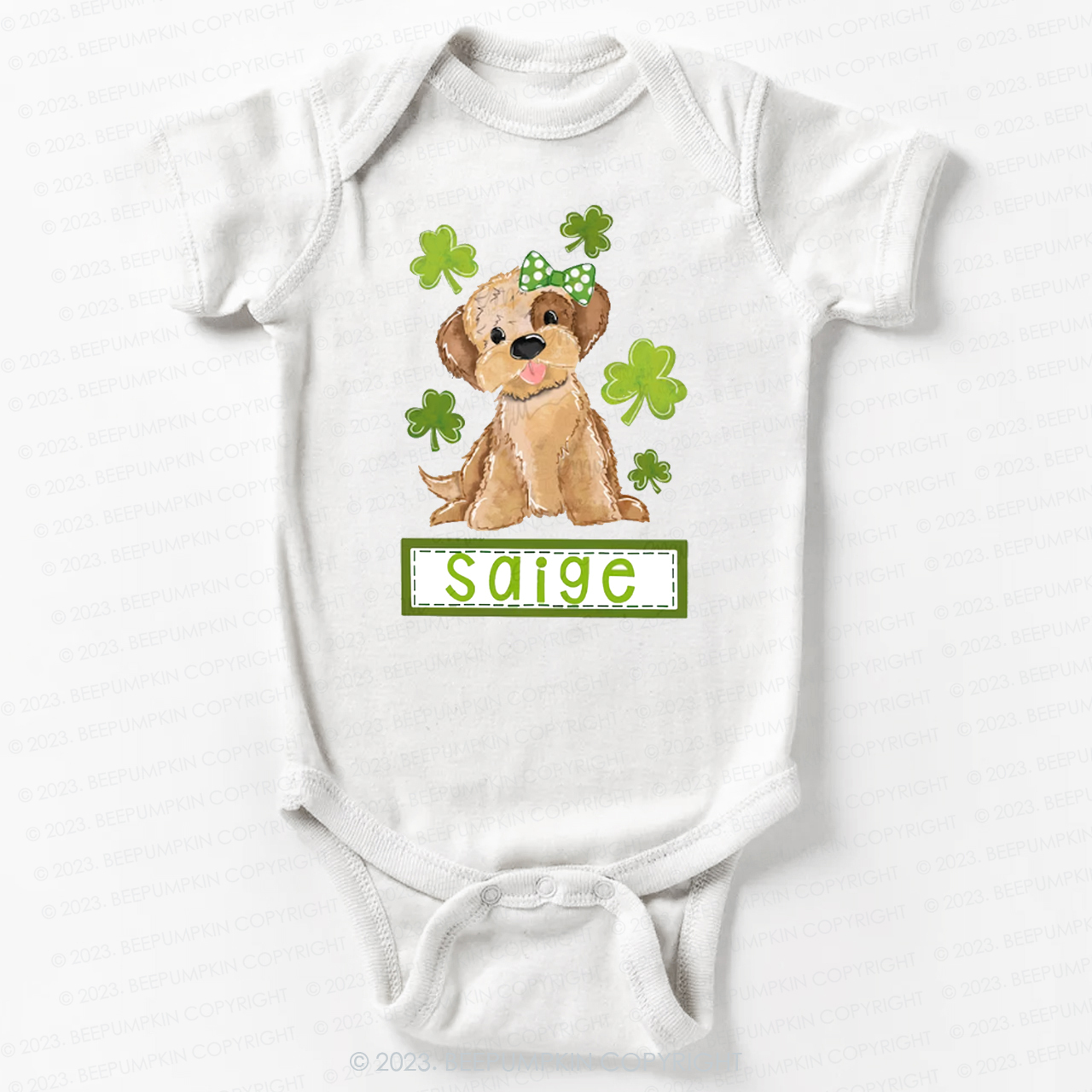 Polka Dot Bow Dog St.Patricks Day Bodysuit For Baby