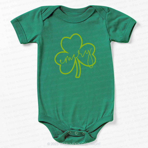 Shamrock Glitter Name St.Patricks Day Bodysuit For Baby
