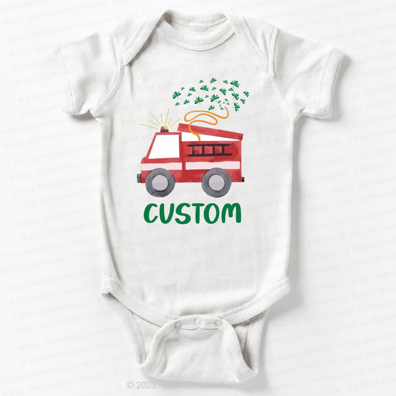 Firetruck Shamrock St.Patricks Day Bodysuit For Baby