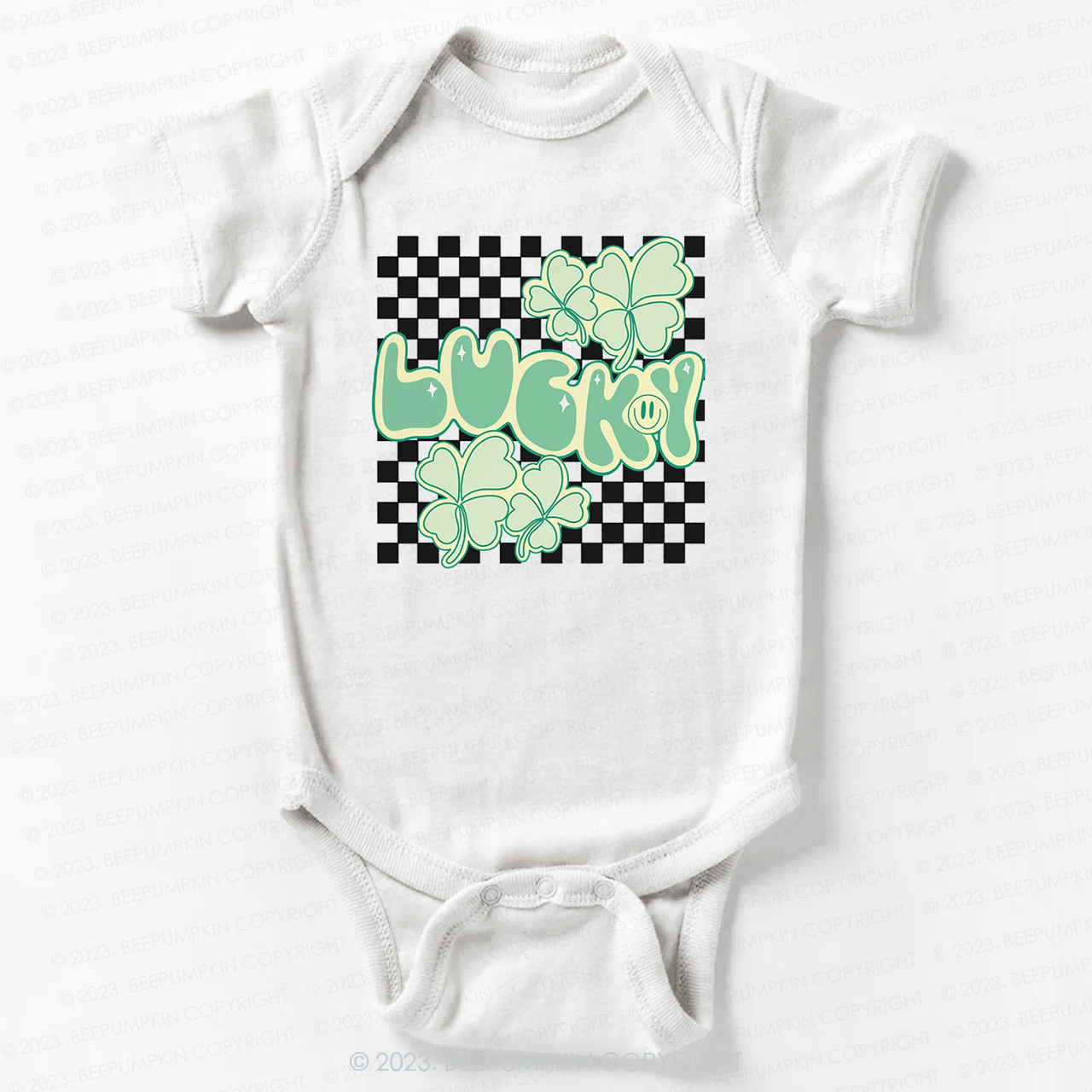 Retro Lucky Clover Leaf St.Patricks Day Bodysuit For Baby