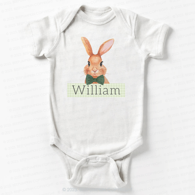 Easter Bunny Green Gingham Name Bodysuit For Baby