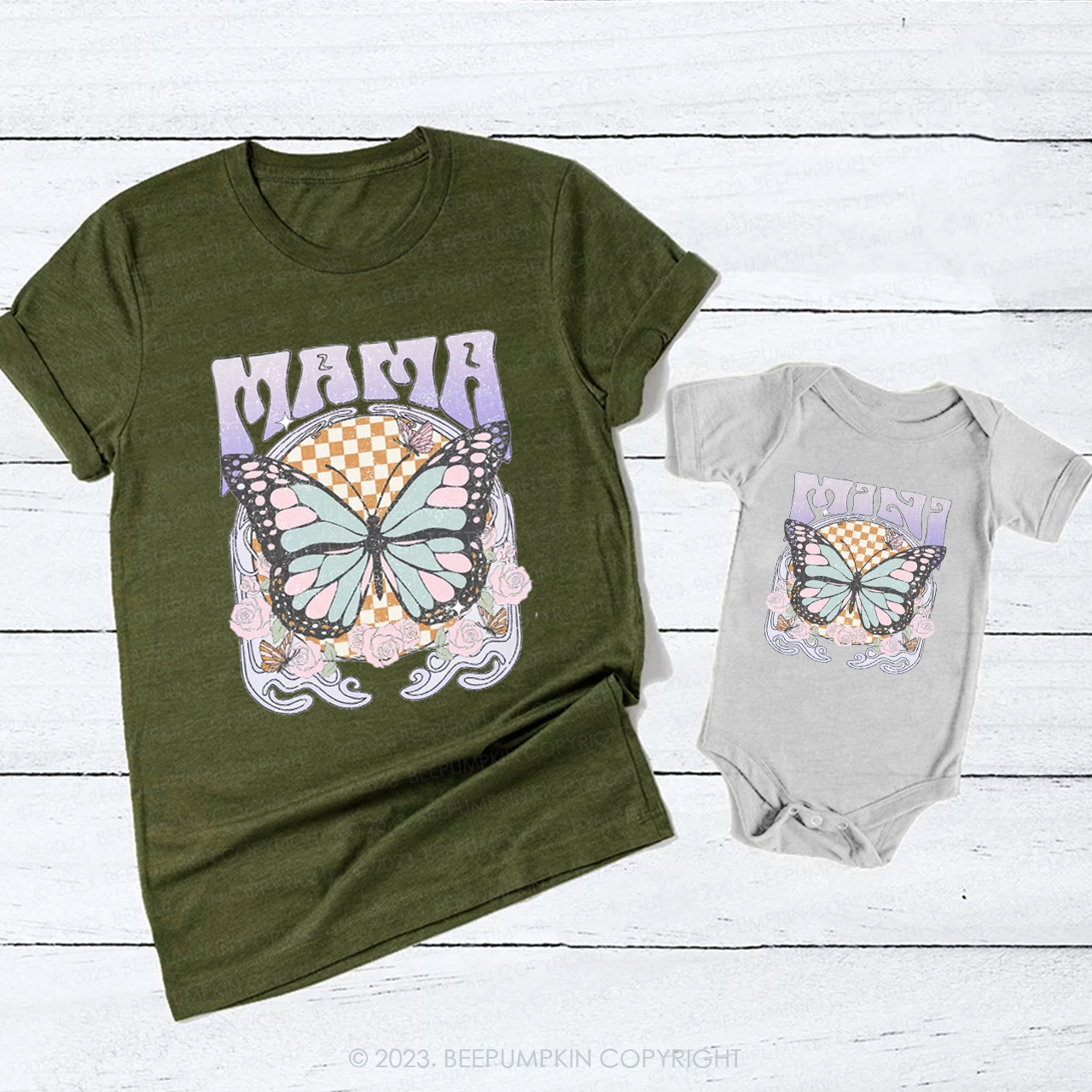 Mama And Mini Butterfly Retro Mom&Me Matching Tees
