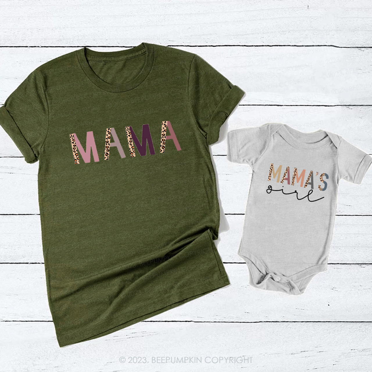 Retro Mamas Girl Leopard Print Mom&Me Matching Tees