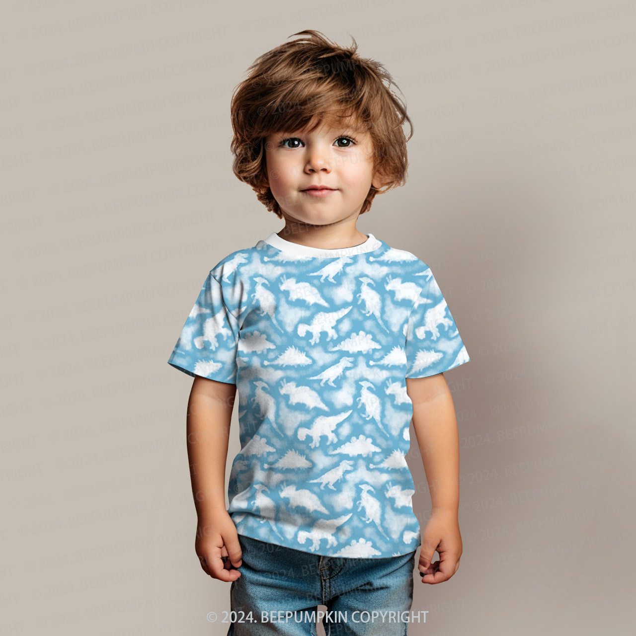 Blue Cloud Dinosaur All Over Print Kids Tees