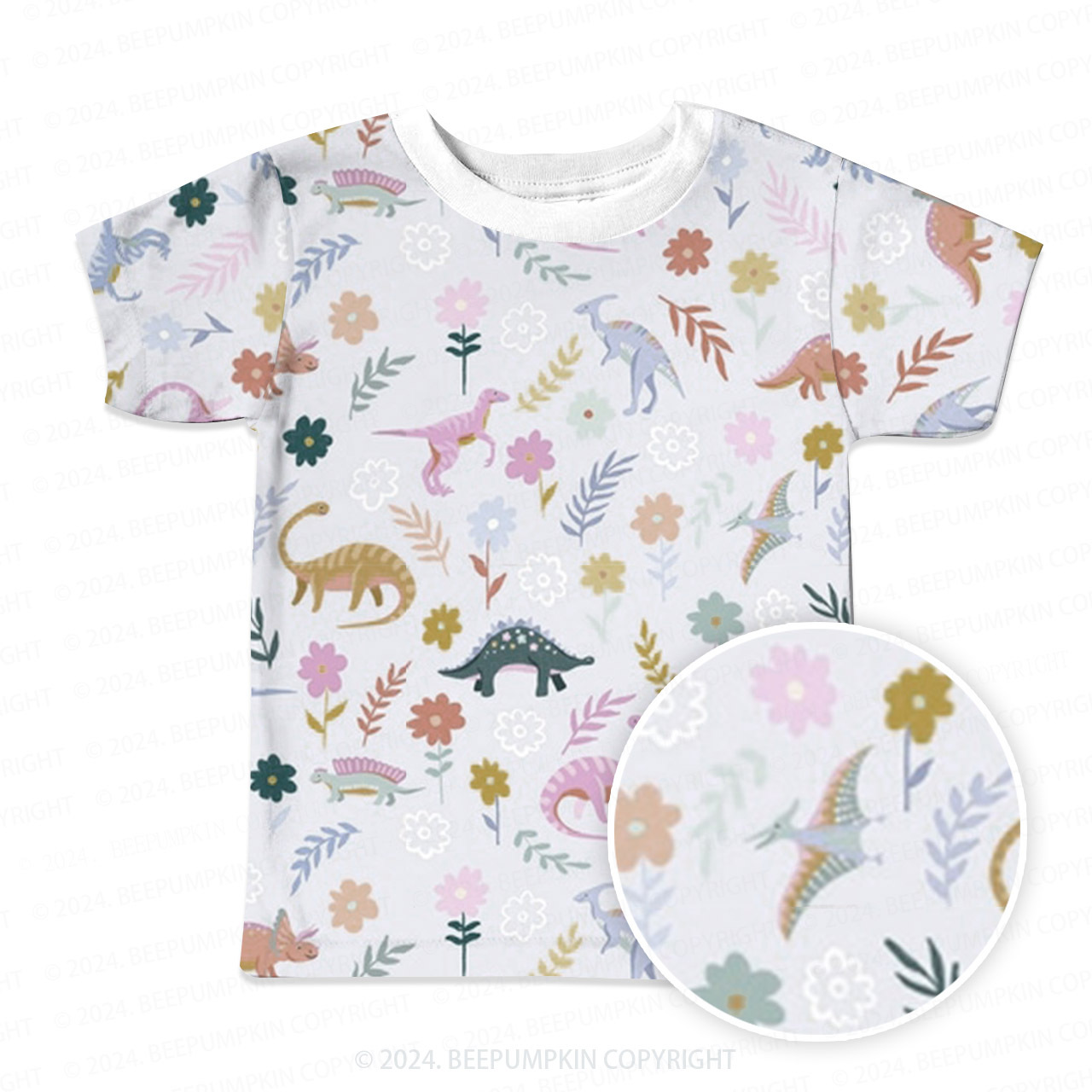 Colorful Spotted Dinosaur Flowers All Over Print Kids Tees