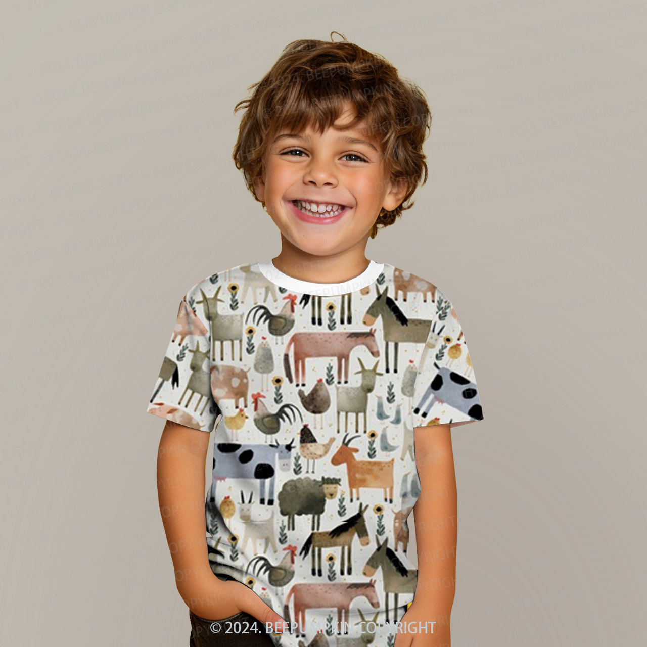 Cow Goat Pig Farm Animals All Over Print Kids Tees