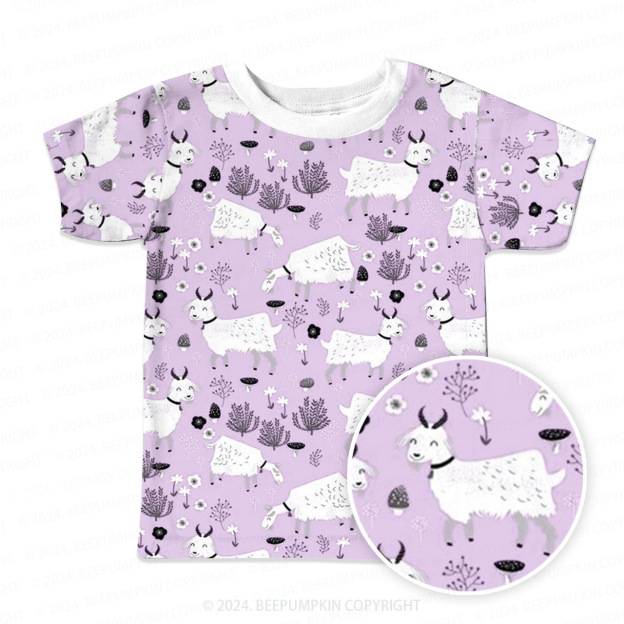 Goat And Purple Meadow All Over Print Kids Tees 