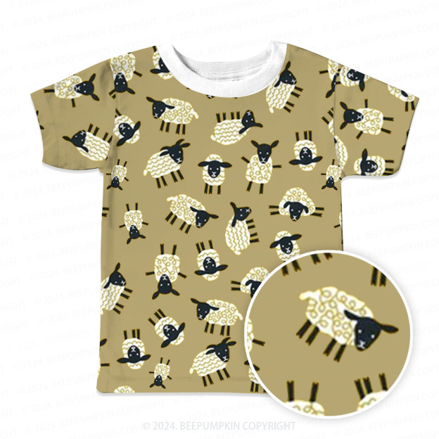 Curly Cartoon Sheep All Over Print Kids Tees 