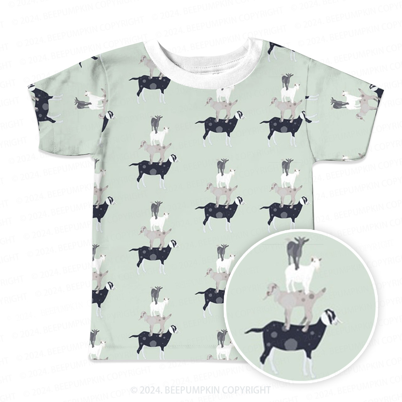 Stack Standing Goat All Over Print Kids Tees 