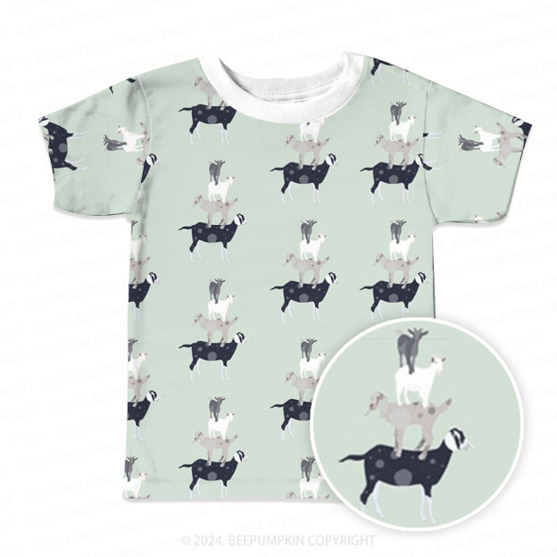 Stack Standing Goat All Over Print Kids Tees 