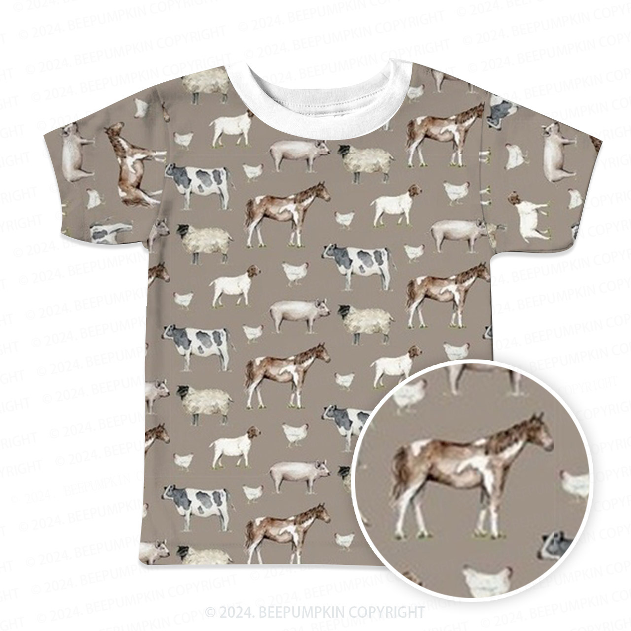 Horse Sheep Chicken All Over Print Kids Tees