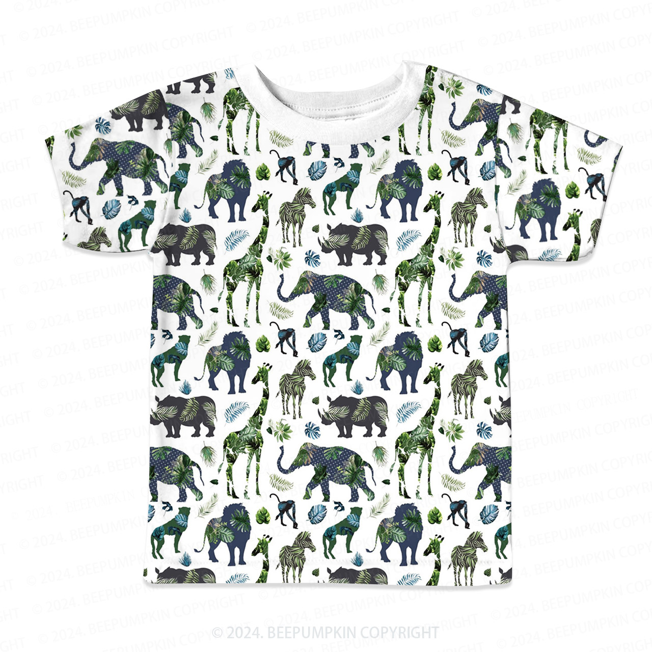 Rainforest Safari Animals All Over Print Kids Tees