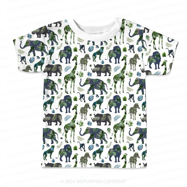 Rainforest Safari Animals All Over Print Kids Tees 