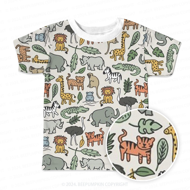 Safari Colorful Zoo All Over Print Kids Tees