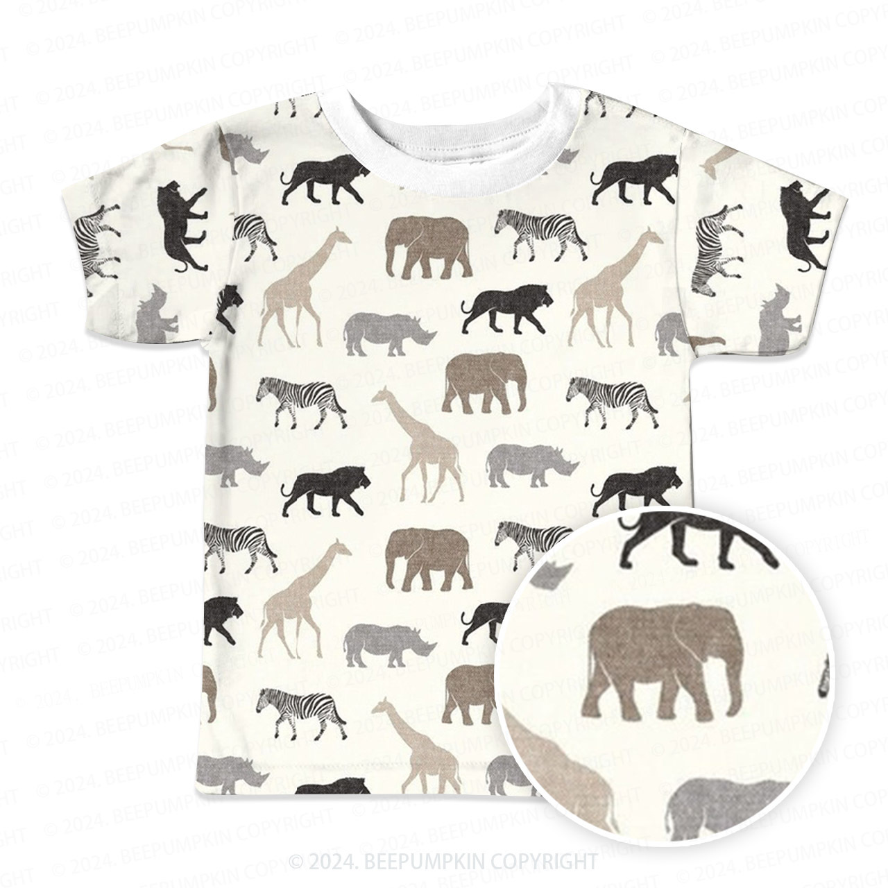 Safari Animals Silhouettes All Over Print Kids Tees