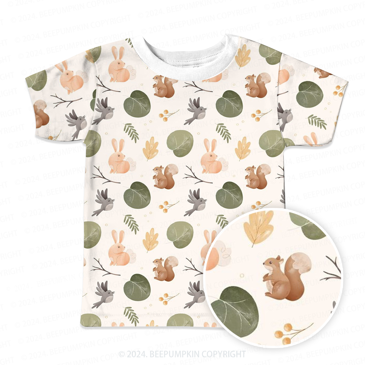 Rabbit Squirrel Bird All Over Print Kids Tees