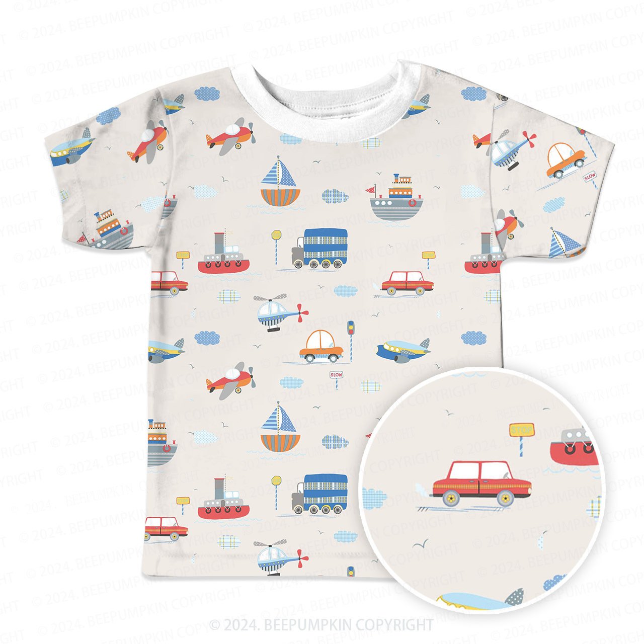 Ships Airplanes And Car All Over Print Kids Tees