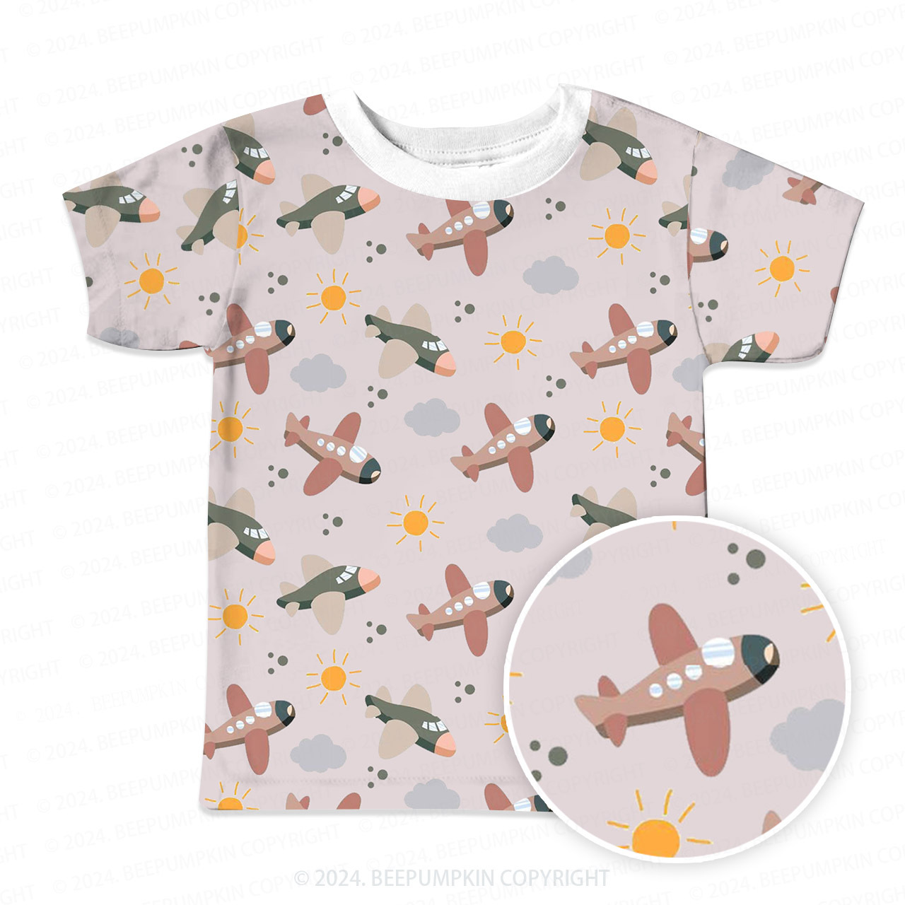 Sun Clouds Airplane All Over Print Kids Tees