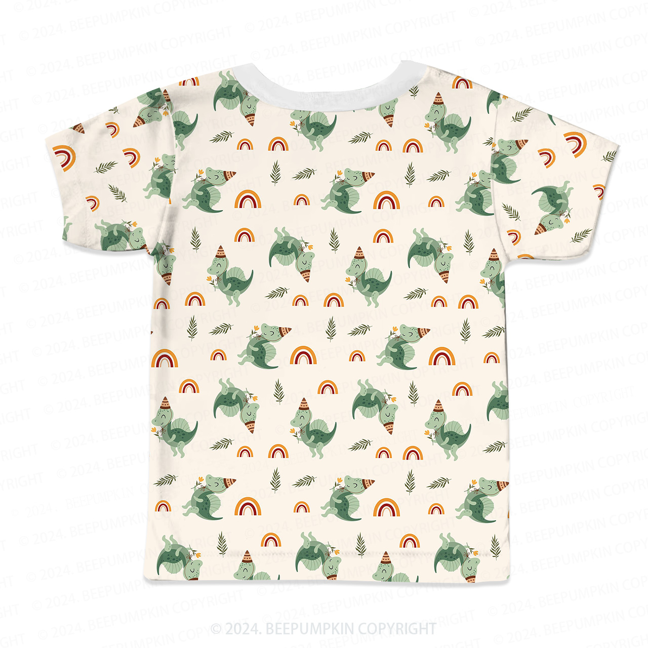 Green Dinosaur And Rainbow All Over Print Kids Tees 