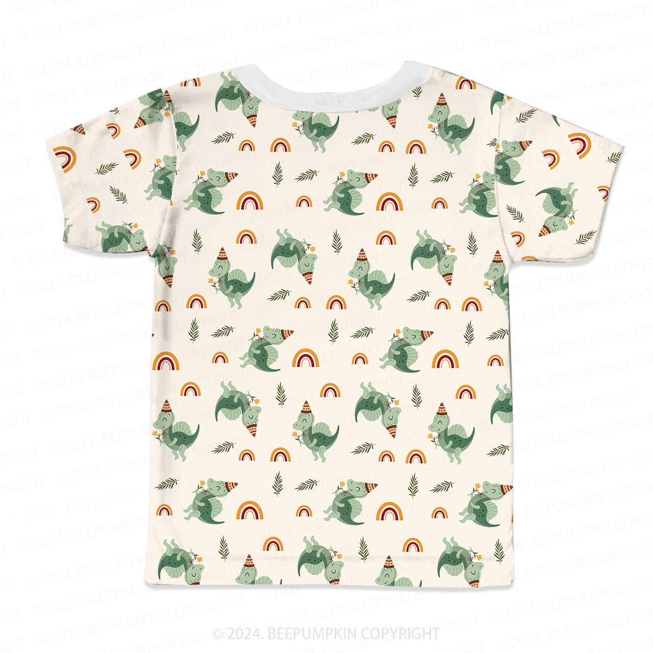 Green Dinosaur And Rainbow All Over Print Kids Tees 
