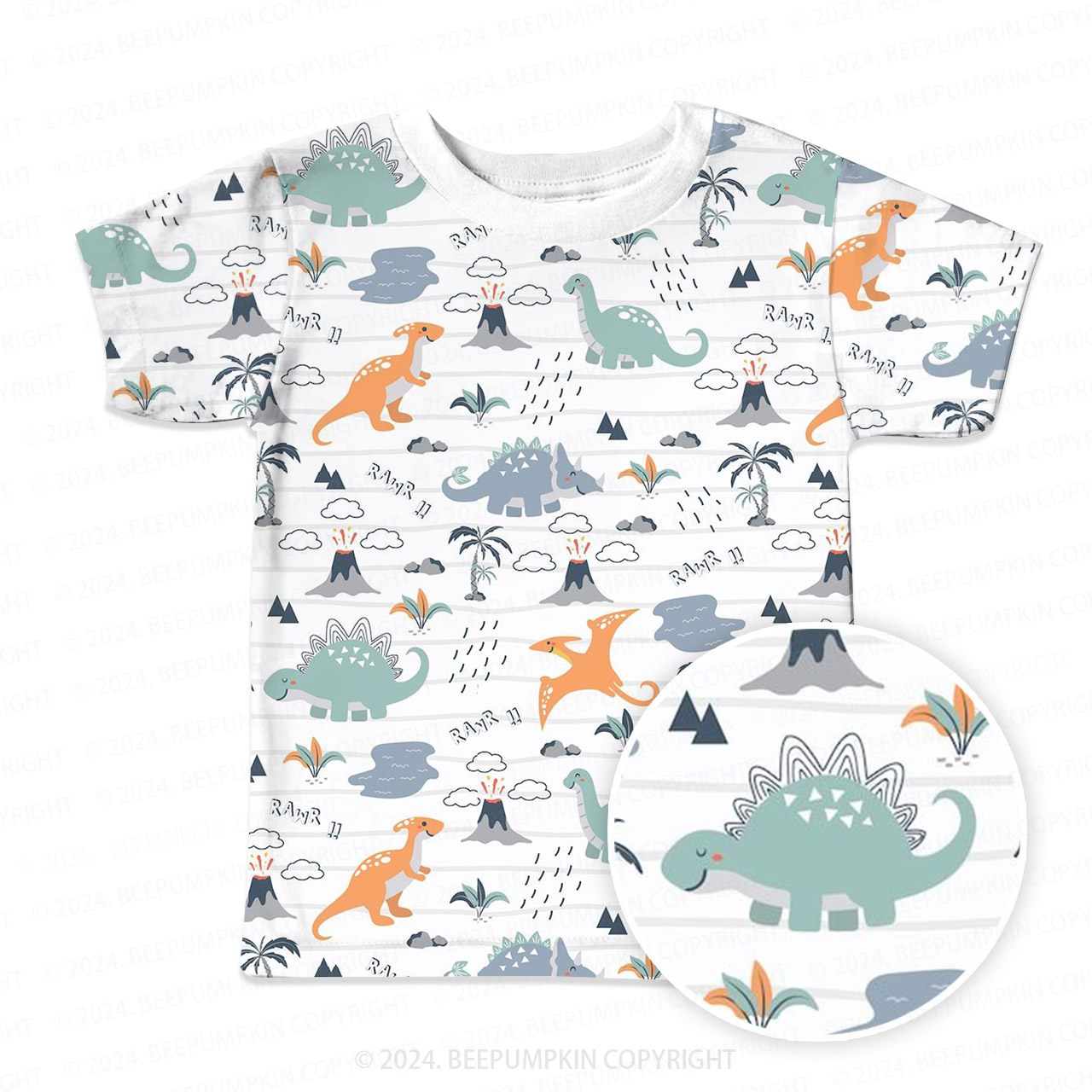 Rawr Dinosaurs Living In Nature All Over Print Kids Tees