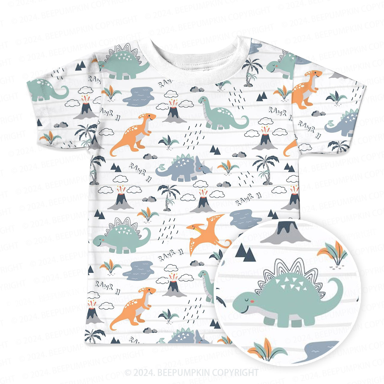 Rawr Dinosaurs Living In Nature All Over Print Kids Tees