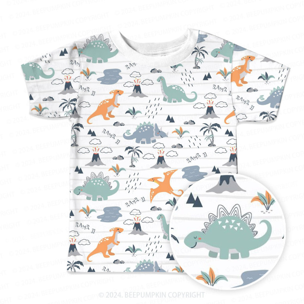 Rawr Dinosaurs Living In Nature All Over Print Kids Tees