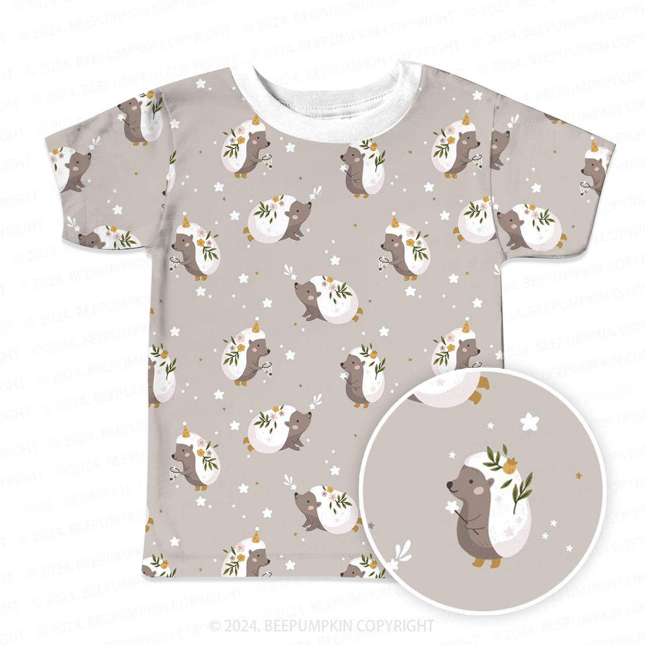 Floral Hedgehog All Over Print Kids Tees