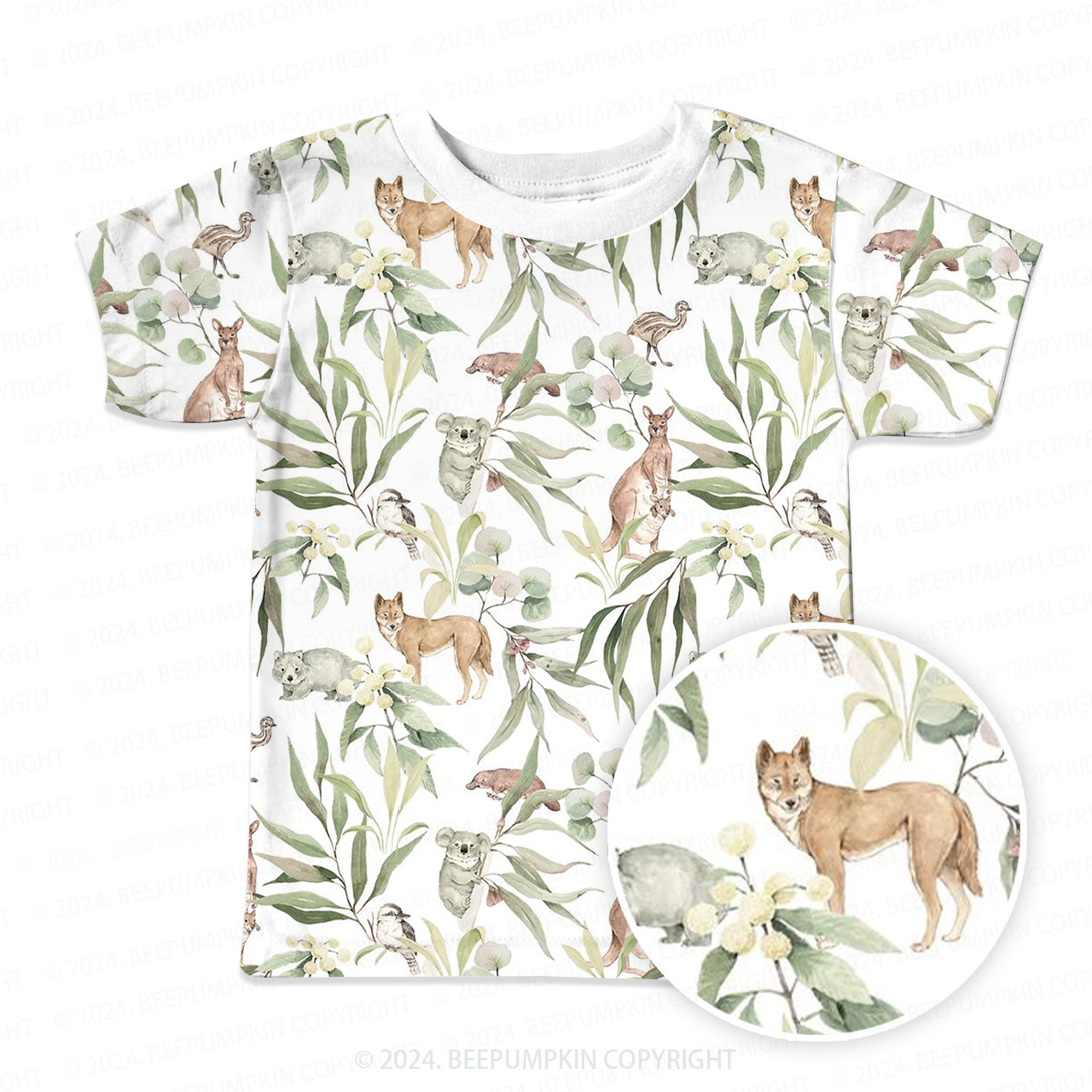 Animals Surrounded By Leaves All Over Print Kids Tees