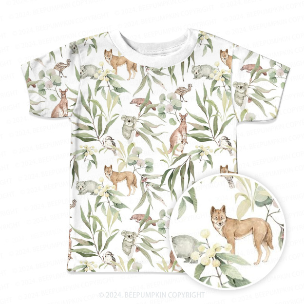 Animals Surrounded By Leaves All Over Print Kids Tees