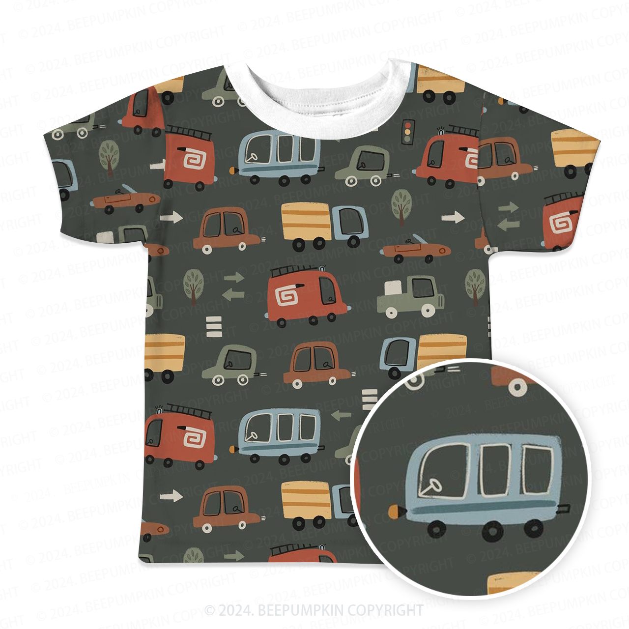 Cartoon City Transportation All Over Print Kids Tees