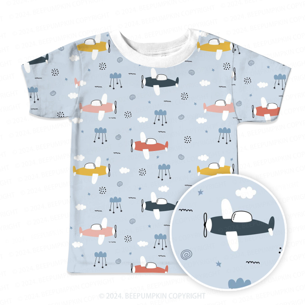 Airplane In Blue Sky All Over Print Kids Tees