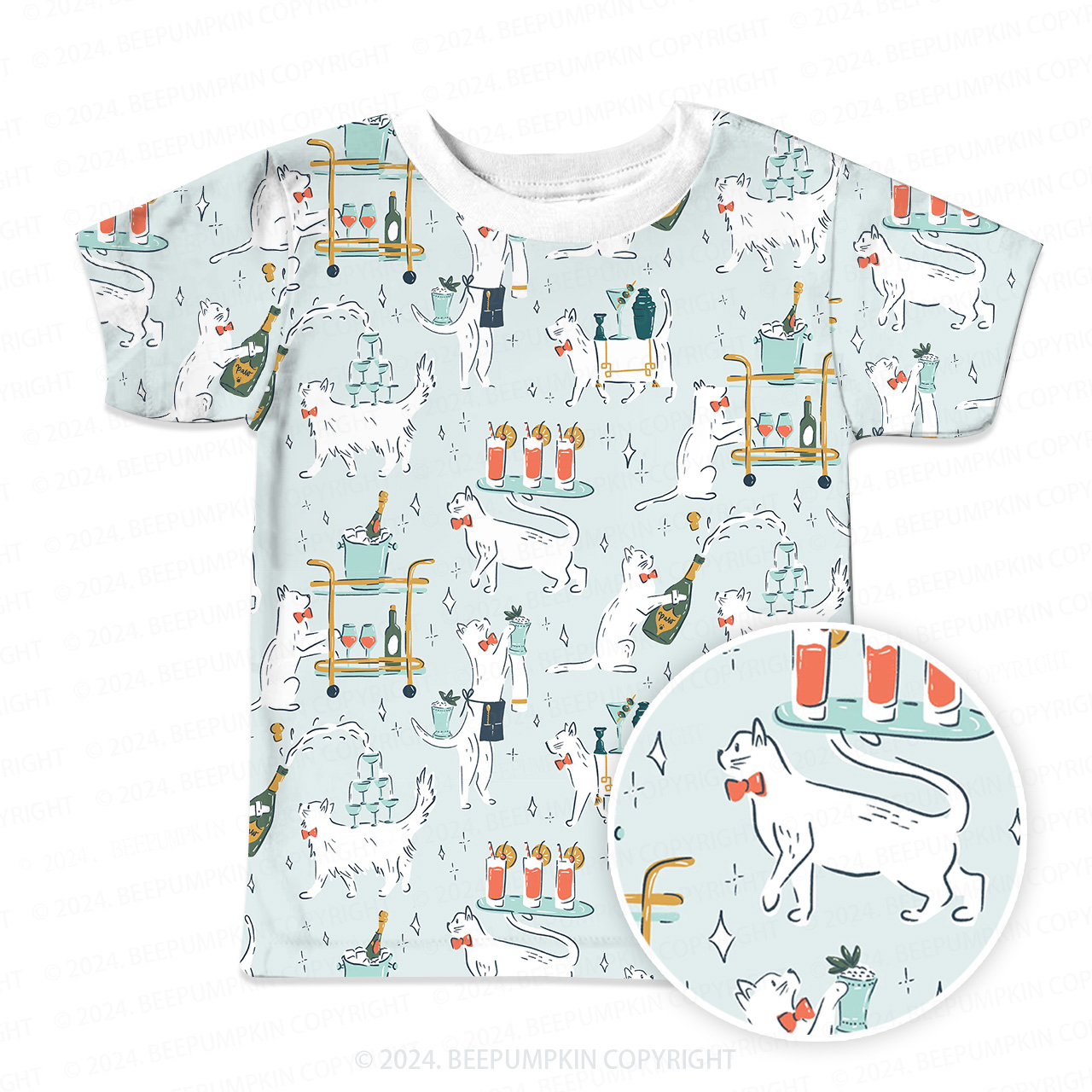 Busy Waiter Cat All Over Print Kids Tees