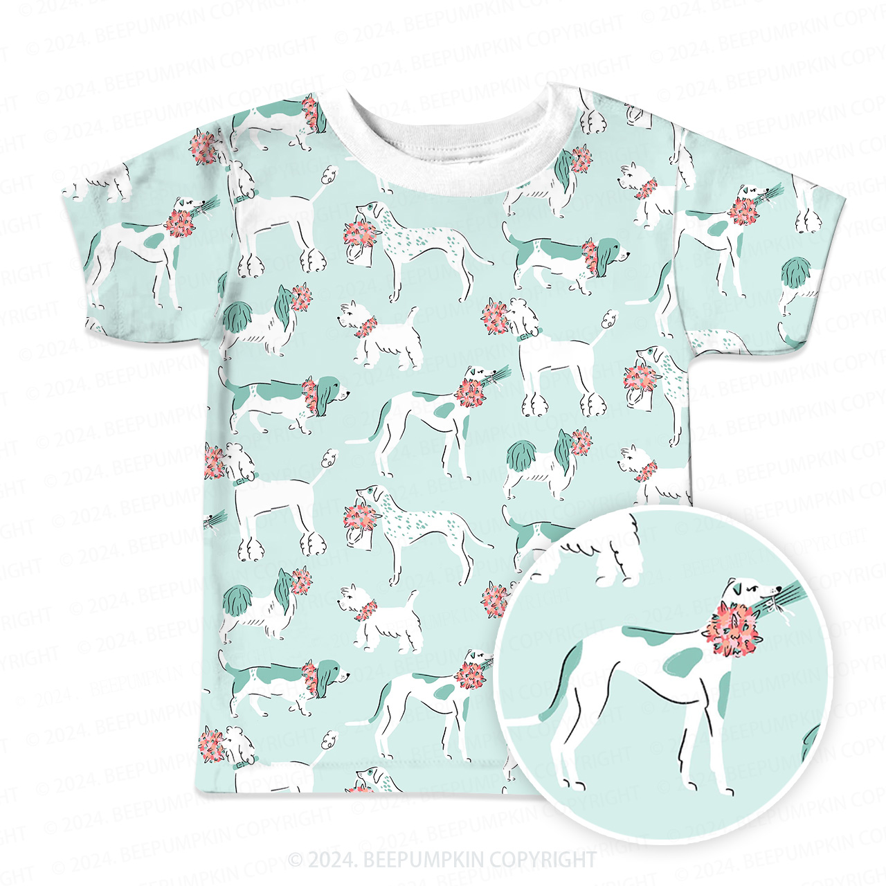 Dog Holding Flowers All Over Print Kids Tees