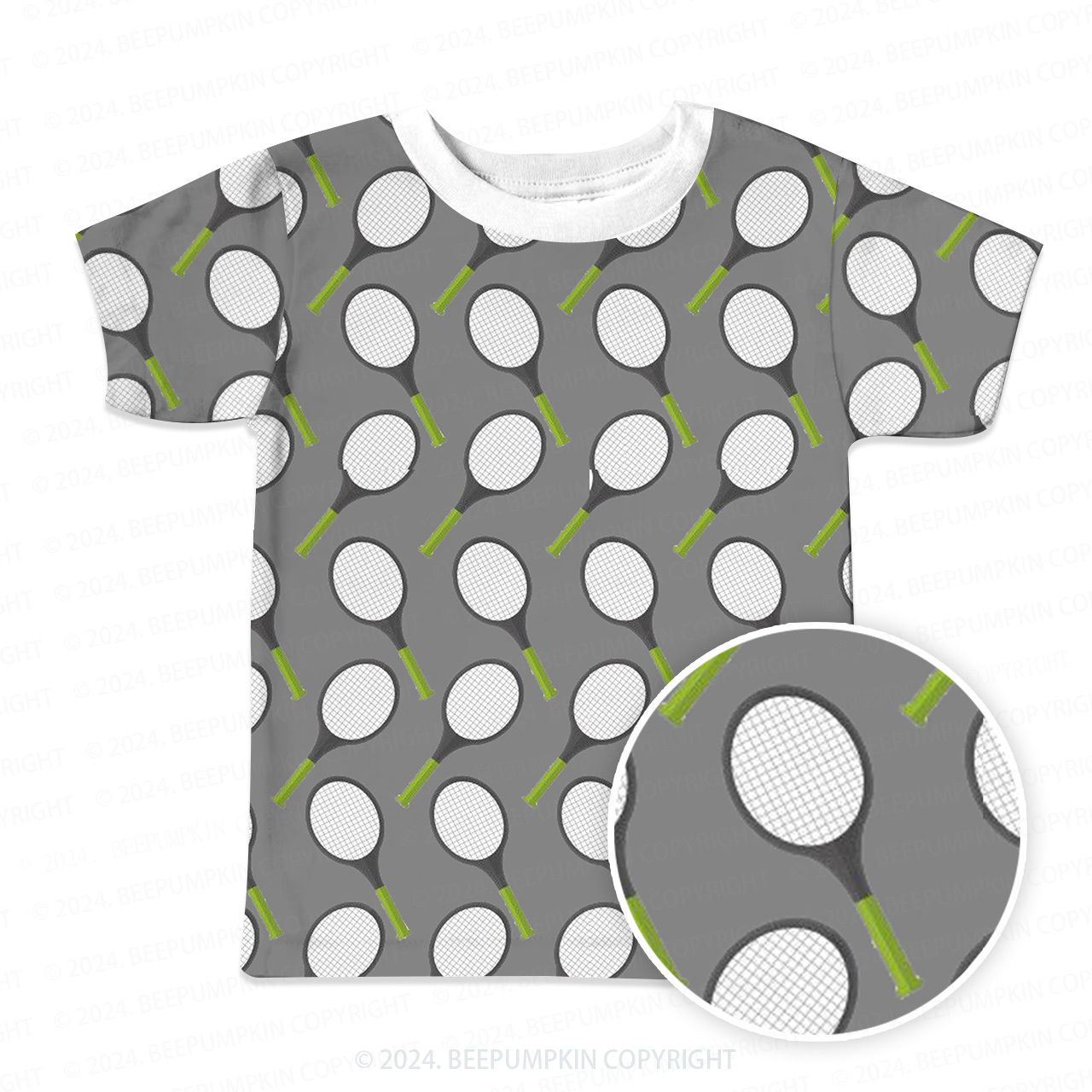 Gray Tennis Racket All Over Print Kids Tees