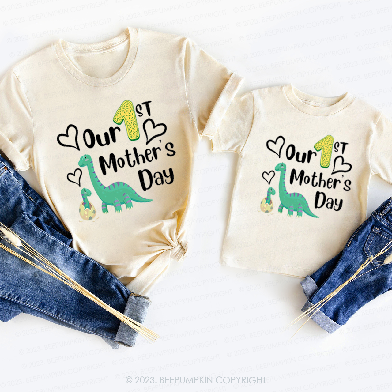 Cute Dinosaur Our First Mother's Day T-Shirts For Mom&Me