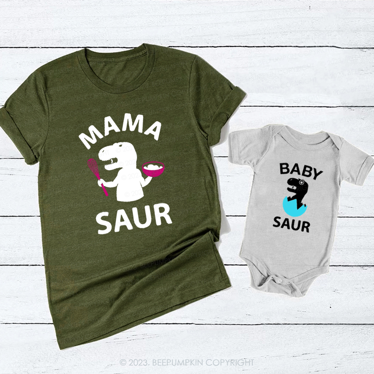 Mama Baby Saur T-Rex T-Shirts For Mom&Me