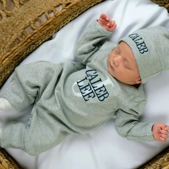 Personalized Baby Grey Rompers (Romper +Hat)