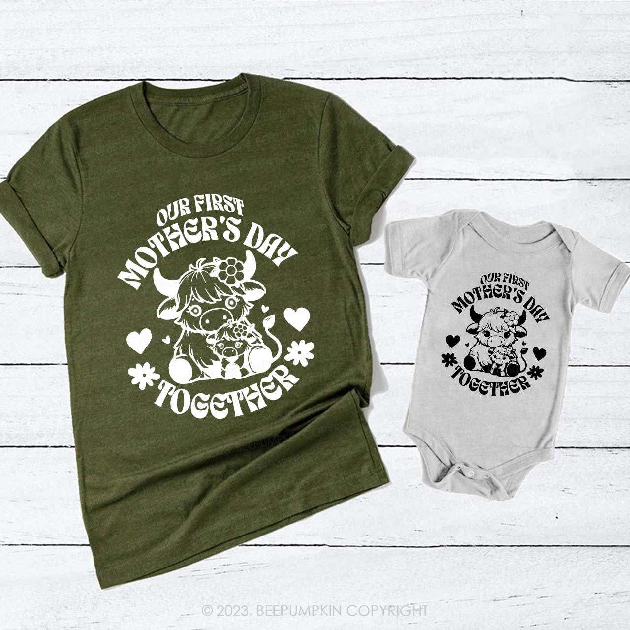 Cute Cow First Mother's Day T-Shirts For Mom&Me