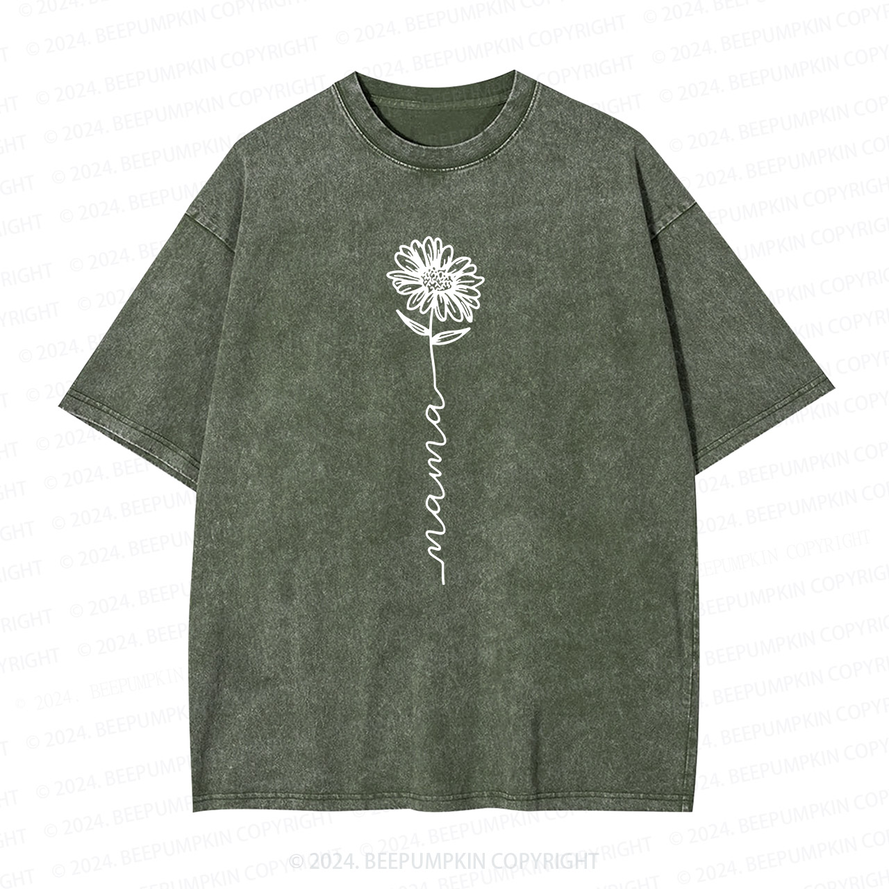Flower With Mama Retro Gift Mama Washed T-Shirts 