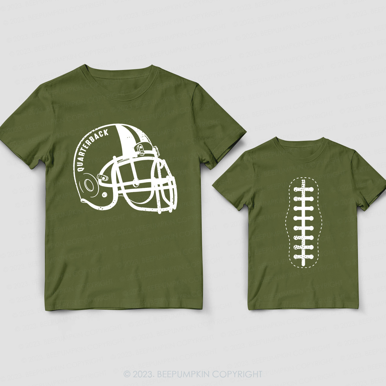 Quarterback Helmet And Football Daddy And Me Matching Shirt